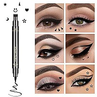 Lokfar 6 Pcs Double-Headed Liquid Eyeliner Stamp Pen Set, Eye Liners For Women Waterproof Eyeliner Pencil Black Eye-Liner Stencils Long-Lasting Tattoo Makeup-Triangle, Star, Moon, Heart, Flower, Smiley