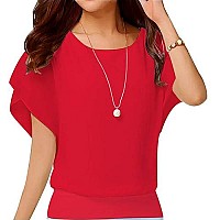 Viishow Womens Pure Blouse Short Sleeve Casual Tee Shirts Tunic Tops Bright Red Small