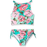 Kanu Surf Girls Daisy Upf 50 Beach Sport Halter Tankini 2-Piece Swimsuit, Flower Power Pinkgreen, 4