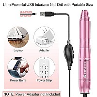 COSITTE Electric Nail Drill,USB Electric Nail Drill Machine for Acrylic Nail Kit,Portable Electric Nail File Polishing Tool Manicure Pedicure Kit Efile Nail Supplies for Home Salon,Pink