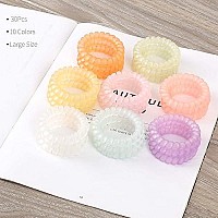 79Style 30Pcs Spiral Hair Ties Matte Coil Hair Ties Matte Ponytail Holders Plastic Phone Cord Hair Bands Thick Spiral Hair Coils Bulk For Women Girls (Matte Candy 10 Colors-Large Size)