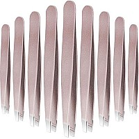 12 Pieces Eyebrow Tweezers Stainless Steel Slant Tip Tweezers Facial Hair Eyebrow Precision Tweezers For Men And Women (Rose Gold)