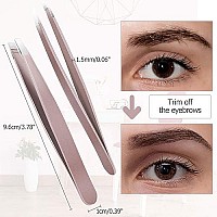 12 Pieces Eyebrow Tweezers Stainless Steel Slant Tip Tweezers Facial Hair Eyebrow Precision Tweezers For Men And Women (Rose Gold)