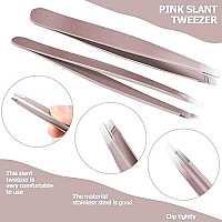 12 Pieces Eyebrow Tweezers Stainless Steel Slant Tip Tweezers Facial Hair Eyebrow Precision Tweezers For Men And Women (Rose Gold)