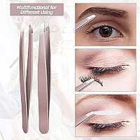 12 Pieces Eyebrow Tweezers Stainless Steel Slant Tip Tweezers Facial Hair Eyebrow Precision Tweezers For Men And Women (Rose Gold)