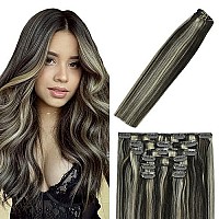 Clip In Hair Extensions Human Hair Balayage Dark Brown To Blonde Highlights Hair Extensions 70G #2P613 22Inch 7Pcs