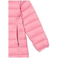 Zabiva Essentials Girls Long Lightweight Hooded Puffer Jacket, Bright Pink, Medium