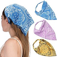 Awaytr Floral Elastic Hair Scarf Headband - 3 Pcs Chiffon Head Kerchief Headband Print Floral Hair Scarves With Hair Clips Kerchief Head Scarf Hair Bandanas For Women (Paisley(Purpleblueginger))