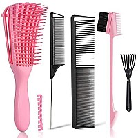 Ez Detangler Brush With Edge Brush, Rat Tail Combs Set For Natural, Curly, Wetdry, Black Hair, Flex Detangling Brush Set For Hair Style And Cuting, No Pain And Easy Clean In Daily Useink Black)