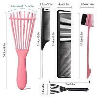 Ez Detangler Brush With Edge Brush, Rat Tail Combs Set For Natural, Curly, Wetdry, Black Hair, Flex Detangling Brush Set For Hair Style And Cuting, No Pain And Easy Clean In Daily Useink Black)