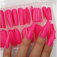 100Pc Colored Coffin Press On Nails Long Ballerina False Fake Nail Tips Rose Red Full Cover Manicure Design Acrylic Nails For Women Teen Girls (Rose Red)