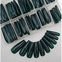 Colored Coffin Press On Nails Long Ballerina False Fake Nail Tips Full Cover Manicure Design Glossy Emerald Green Acrylic Nails 100Pc For Women Teen Girls (Green)