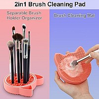 Makeup Brush Cleaning Mat with Drying Holder for Sink- Christmas Silicone Washing Cosmetic Brush Cleaner Pad (Orange)