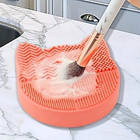 Makeup Brush Cleaning Mat with Drying Holder for Sink- Christmas Silicone Washing Cosmetic Brush Cleaner Pad (Orange)