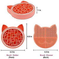 Makeup Brush Cleaning Mat with Drying Holder for Sink- Christmas Silicone Washing Cosmetic Brush Cleaner Pad (Orange)