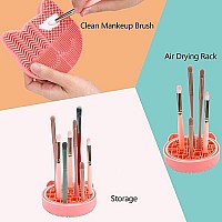 Makeup Brush Cleaning Mat with Drying Holder for Sink- Christmas Silicone Washing Cosmetic Brush Cleaner Pad (Orange)