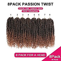 Passion Twist Hair - 8 Packs 12 Inch Passion Twist Crochet Hair For Women, Crochet Pretwisted Curly Hair Passion Twists Synthetic Braiding Hair Extensions (12 Inch 8 Packs, T30)