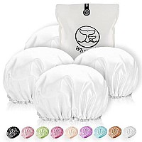 Shower Cap For Women Reusable Extra Large Shower Cap For Men (White 4 Pack Large) Satin Double Layer Eva Waterproof Long Hair Cap