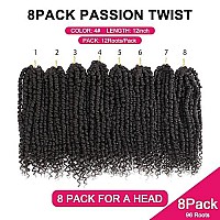 Passion Twist Hair - 8 Packs 12 Inch Passion Twist Crochet Hair For Black Women, Crochet Pretwisted Curly Hair Passion Twists Synthetic Braiding Hair Extensions (12 Inch 8 Packs, 4)