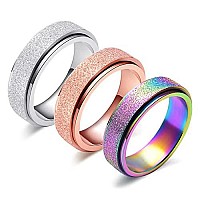 Laoyou Spinner Ring For Women Anxiety Relief - 6Mm Stainless Steel Glitter Rose Gold Silver Rainbow 3Pcs Fidget Rings Band Pack Mothers Day Birthday Gifts For Mom Daughter Girlfriend Girls Size 8