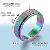 Laoyou Spinner Ring For Women Anxiety Relief - 6Mm Stainless Steel Glitter Rose Gold Silver Rainbow 3Pcs Fidget Rings Band Pack Mothers Day Birthday Gifts For Mom Daughter Girlfriend Girls Size 8