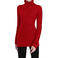 V28 Women Turtleneck Korea Knit Stretchable Elasticity Long Sleeve Sweater Jumper (Xs, Turt Red)