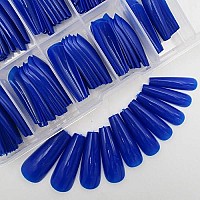 Colored Coffin Press On Nails Long Ballerina False Fake Nail Tips Full Cover Manicure Design Acrylic Nails 100Pc For Women Teen Girls (Royal Blue)