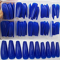 Colored Coffin Press On Nails Long Ballerina False Fake Nail Tips Full Cover Manicure Design Acrylic Nails 100Pc For Women Teen Girls (Royal Blue)