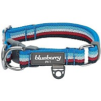 Blueberry Pet 10 Colors 3M Reflective Multi-Colored Stripe Adjustable Dog Collar, Mint Blue And Green, Medium, Neck 145-20