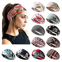 Jesries 12 Pack Headbands For Women Boho Printed Non Slip Hair Band Sport Yoga Running Elastic Sweat Hair Wrap For Girls