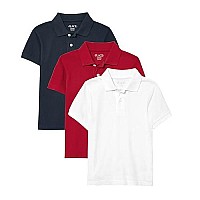 The Childrens Place Boys Short Sleeve Pique Polo Shirt, Classic Rednauticowhite 3 Pack, Medium Us