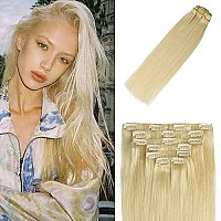 Clip In Hair Extensions Human Hair Platinum Blonde Hair Extensions Remy Hair Extensions 18Inch 70G 60 7Pcs