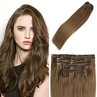 Clip In Hair Extensions Human Hair Ash Brown 70G 8 22Inch Hair Extensions For Women Remy Hair Extensions 7Pcs