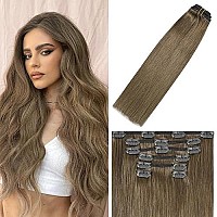 Clip In Hair Extensions Human Hair Ash Brown 70G 8 22Inch Hair Extensions For Women Remy Hair Extensions 7Pcs