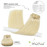 Windtouch Clip In Hair Extensions Platinum Blonde Hair 15Inch 70G Human Hair 7Pcs 60 Gift For Women