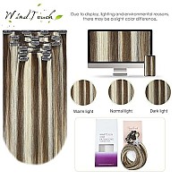 Windtouch Clip In Hair Extensions Balayage Medium Brown To Blonde Highlights 15Inch 70G Human Hair 7Pcs 4P613 Gift For Women