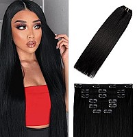 Clip In Hair Extensions Remy Hair Jet Black For Black Women 20Inch 70G Soft Clip Ins 1 7Pcs Gift For Women