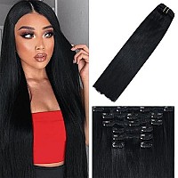 Clip In Hair Extensions Remy Hair Jet Black For Black Women 20Inch 70G Soft Clip Ins 1 7Pcs Gift For Women