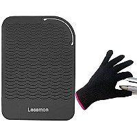 Flat Iron Travel Mat, Curling Iron Counter Protector With Heat Resistant Glove For Curling Irons, Hair Straightener, Flat Irons And Hair Styling Tools, 9A X 65A, Black By Lessmon