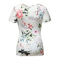 Beauhuty Summer Floral Tops Womens Plus Size Sexy Deep V Neck Ruched T-Shirts Wrap Short Sleeve Tees (Xxl, Short-Floral White)