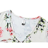 Beauhuty Summer Floral Tops Womens Plus Size Sexy Deep V Neck Ruched T-Shirts Wrap Short Sleeve Tees (Xxl, Short-Floral White)