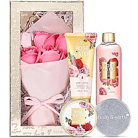 Bath Spa Gift Set For Women - Spa Gift Baskets For Women, 5 Piece Mothers Day Gifts For Women With Rose Scented Shower Gel, Body Scrub, Body Lotion, Hand Soap And More