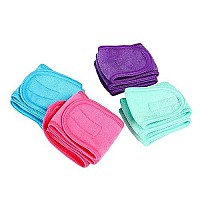 Facial Spa Headbands 4Pcs, Makeup Shower Bath Wrap Sport Headband Terry Cloth Stretch Towel With Magic Tape (Blue, Mint Green, Purple, Rose)