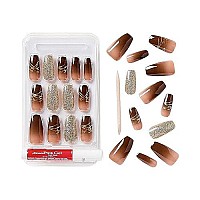 Gold Finger Gel Glam Design Nail Press On Nails, Gel Nail Kit, Polish Free Manicure Long Length (Gd18)