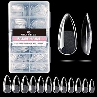 UNA GELLA Almond Fake Nails 216pcs Almond Press on Nails Pre-shape Almond Nails Tips for Full Cover Acrylic Almond Nails French False Nails For Nail Extension Nail Art, DIY Salon 12 Sizes Gelly Tips