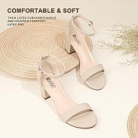 Idifu Womens Cookie-Lo Low Block Heels Chunky Sandals Ankle Strap Wedding Dress Pump Shoes(Nude Nubuck, 8)