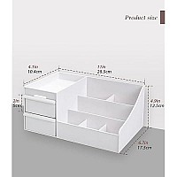 Makeup Desk Cosmetic Storage Box Organizer with Drawers for Dressing Table, Vanity Countertop, Bathroom Counter, Elegant Vanity Holder for Brushes, Eyeshadow, Lotions, Lipstick and Nail Polish (White)