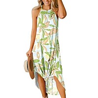 Women Summer Side Slit Halter Long Loose Casual Maxi Beach Dresses Green Leaf Xxl