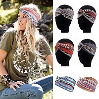 Marchqueen Boho Headbands For Women Vintage Print Wide Headband Stretchy Twisted Hair Bands Criss Cross Turban Headwrap Cute Hair Accessories (Boho-6Pcs)