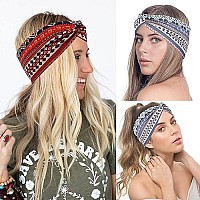 Marchqueen Boho Headbands For Women Vintage Print Wide Headband Stretchy Twisted Hair Bands Criss Cross Turban Headwrap Cute Hair Accessories (Boho-6Pcs)